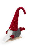 Gnome on Sled R7652 Belly Buster Red w/ Dots Sweater Hat White Beard 19&quot; H - £30.15 GBP