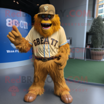 Gold Sasquatch mascot costume character dressed with a Baseball Tee and Necklace - $1,339.00