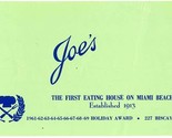 Joe&#39;s Stone Crab Restaurant Menu Biscayne St Miami Beach Florida 1970 - £53.61 GBP
