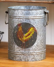 Down On The Farm Rooster Galvanized Can Utensil Holder Storage Two Handl... - $367.03 MXN
