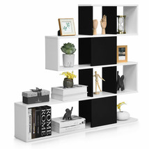 5-Tier Bookshelf Corner Ladder Bookcase Display Storage Rack Black White - £130.43 GBP