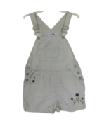 Vintage 90s Circo Girls Khaki Overall Shorts Size M 7/8 Embroidered Flowers - $30.79 CAD