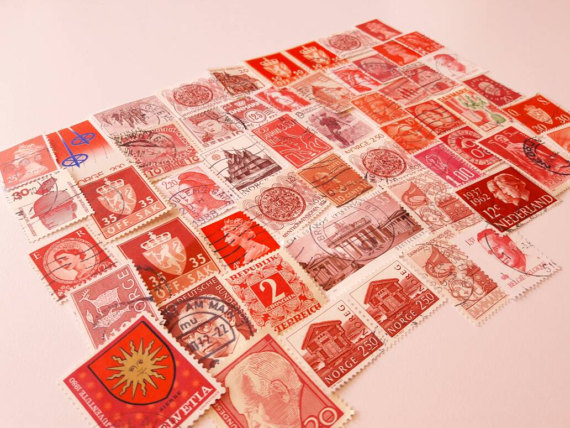 Primary image for 50 Red Postage Stamps - Worldwide lot