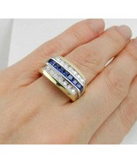 14K Dos Tonos Chapado en Oro 3Ct Princesa Imitación Zafiro Azul Hombres ... - $158.77