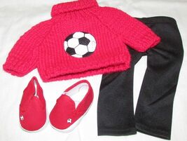 18" doll clothes hand made outfit red soccer ball sweater shoes leggings... - $12.86