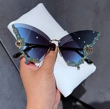 Luxury Diamond Butterfly Sunglasses Women Brand y2k Vintage Rimless Over... - £12.98 GBP