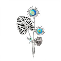 Blue Crystal &amp; Silver-Plated Dragonfly Sunflower Brooch - £11.00 GBP