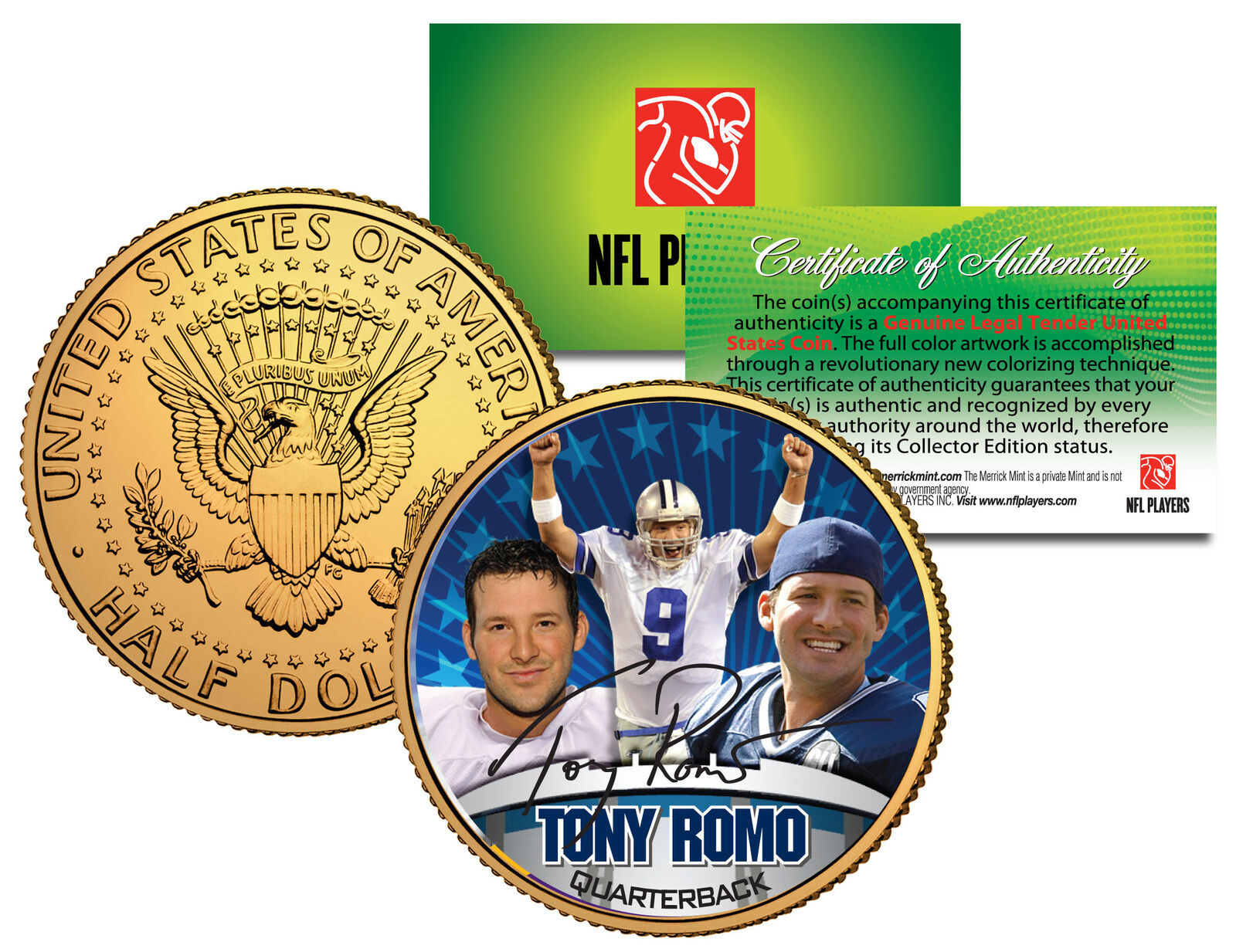 TONY ROMO Colorized JFK Kennedy Half Dollar 24K Gold Plated Coin DALLAS ... - $12.16