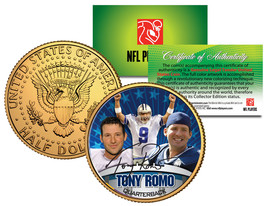 TONY ROMO Colorized JFK Kennedy Half Dollar 24K Gold Plated Coin DALLAS ... - $231.12 MXN
