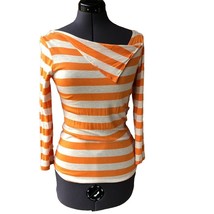 Nurture 3/4-Sleeve T-Shirt Orange Stripe Boat-Neck Casual Spring M - $276.80 MXN