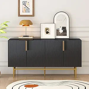 Merax Black Rustic Buffet Sideboard, Wood Cabinet, Console Table with St... - $481.99