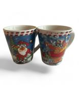 Pair of EHI VTG Christmas Mugs Santa Tree Moose - $12.19