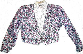 A. Byer White and Pink Floral Denim Jean Crop Jacket Polka Dot Lapels Sz M - $35.99