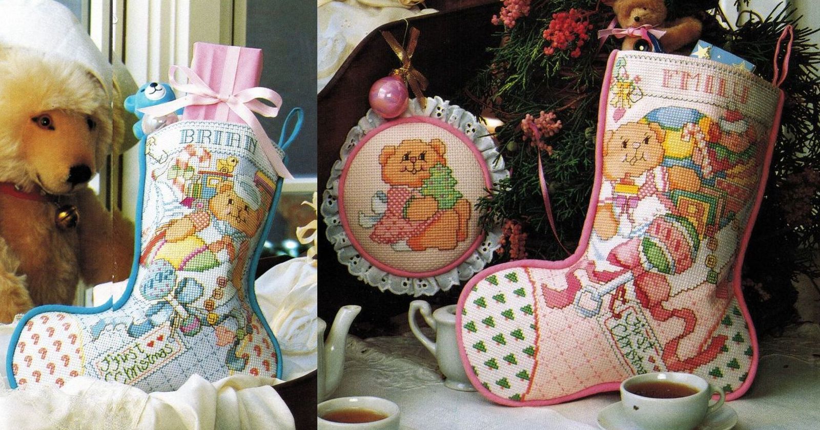 Cross Stitch Baby's First Teddy Bear Christmas Stocking Bib Ornament Pattern - £7.84 GBP