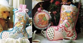 Cross Stitch Baby&#39;s First Teddy Bear Christmas Stocking Bib Ornament Pat... - $9.99
