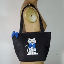 Leenie Insulated Tote Bag Small Black Double Handles Cat Blue Bow Lunch ... - £11.75 GBP