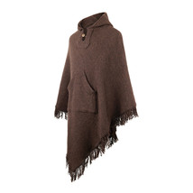 Surfers Poncho with hood and pocket llama wool ALL SEASONS UNISEX - BROWN - £76.00 GBP