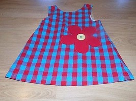 Toddler Size XXS 2 Kelly&#39;s Kids Red Blue Plaid Daisy Flower Jumper Dress EUC - £17.64 GBP