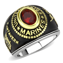 Ring Usmc Marines Stainless Steel Two Tone Finish Siam Red Stone Unisex TK3723 - £31.71 GBP