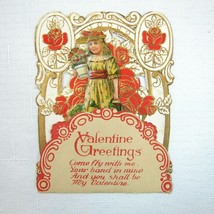 Vintage Valentine Pop Up 3D Pull Down Die Cut Girl Red Rose Watering Can... - £15.84 GBP