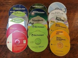 Mixed Lot 16 Norton McAfee Webroot Spy Sweeper Antivirus Recovery Software Disks - $49.99