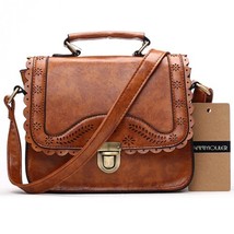 Annmouler Vintage Women Bag Pu Leather Small Handbags Hollow Out Lace Shoulder M - £42.98 GBP