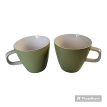 Set of 2 Mikasa Cera Stone Green Wood Cup Mugs Coffee Tea Japan 3&quot; Vintage MCM  - £7.88 GBP
