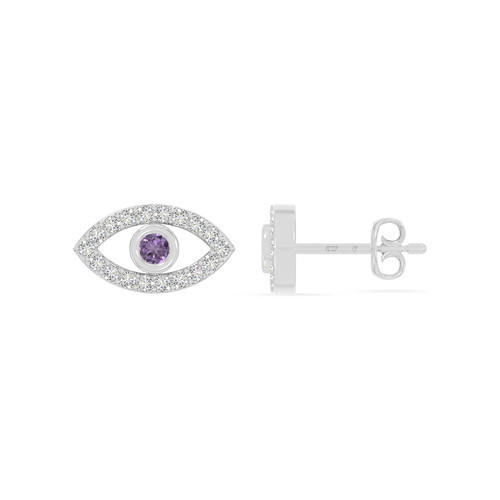 Evil Eye Luck Charm Purple W&Y CZ Crystal .925 Sterling Silver 9mm Stud Earrings Item image 3