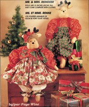 Xmas 32&quot; Stuffed Soft Toy Mr &amp; Mrs Reindeer Doll &amp; Clothes Faye Wine Sew Pattern - £8.76 GBP