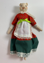 Vintage 7.5 in Red Green Apron Dress Porcelain Pig Doll Christmas Ornament - £18.19 GBP