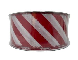 2.5&quot; X 50 Yds Premium Holiday Wired Ribbon - Candy Cane Stripe Red/White Glitter - £17.61 GBP