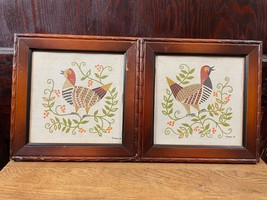 Vintage Fowl on Cloth Folk Art Birds Printed Fabric Framed Pictures TMC ... - £19.27 GBP