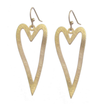 Wavy Long Heart Dangle Earrings Gold - £10.38 GBP