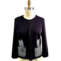 Vtg 90s Onque Casuals Cotton/Poly Black Zip-up Sweater Kitty Pockets Gra... - $497.42 MXN