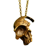 Skull Pendant Necklace Bronzed Broken Skull 18&quot; Chain Biker Emo Gothic Jewellery - £3.74 GBP