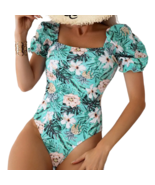 Ruffle Sleeve Swimsuit Size 12 (XL) Square Neck Criss Cross Strap Back P... - $34.40 CAD