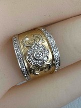 18K Yellow Gold Wide Graduated Flower Design Band Ring with Diamonds Size 6 - £745.69 GBP
