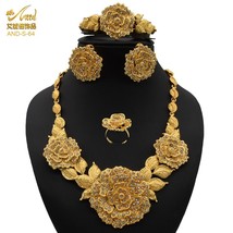 ANIID Indian Jewellery Set Party Wedding Dubai Gold Color Jewelry For Women Neck - £35.14 GBP