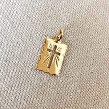 18k Gold Filled Hollow Cross Tag Plate Pendant Featuring Diamond Cut Borders - £8.58 GBP
