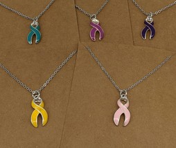Awareness ribbon necklace, awareness ribbon jewelry, cancer awareness necklace - £11.99 GBP