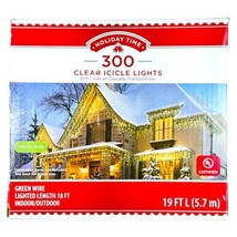 Holiday Time 300 CLEAR Icicle Lights Green Wire (USED, BOX MAY BE DAMAGED) - £17.40 GBP