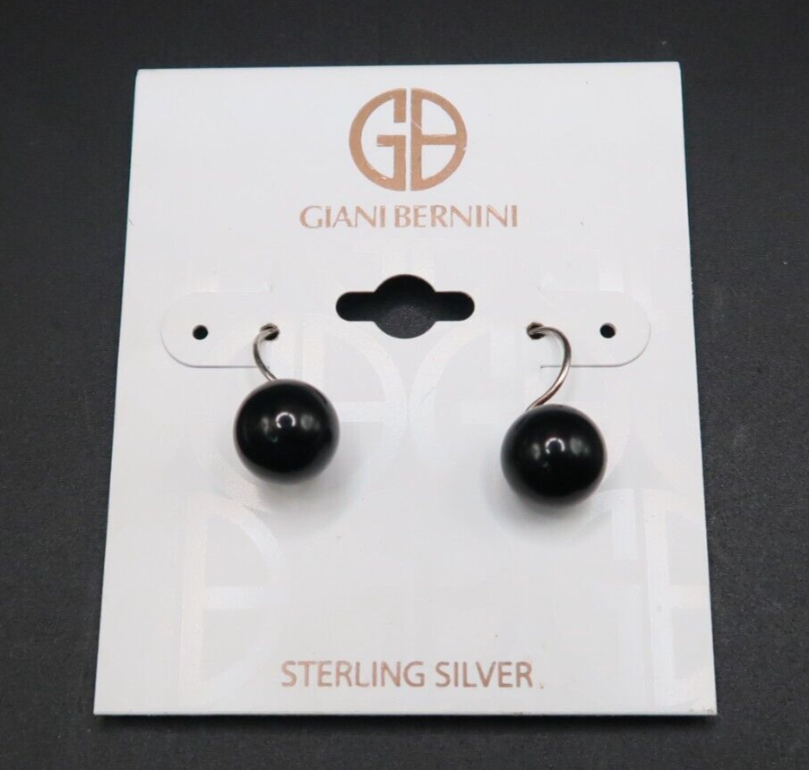 Vintage Giani Bernini Sterling Silver Onyx Bead Dangle Earrings - $11.98