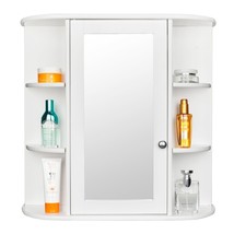 Wall Cabinet 3-tier Single Door Mirror Bathroom Storage Corner Shelves White MDF - £43.26 GBP