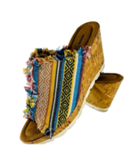 Minnetonka York Boho Size 8 Cork Wedge Sandal Slide Southwestern Denim P... - £47.54 GBP
