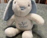 MTY International Tan blue &amp; white Bunny Plush Rattle MY 1ST FIRST EASTE... - $12.82