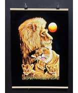 Stunning Hand-Painted Black Velvet Artwork , lion family under moon Illu... - $1,818.19 MXN