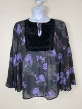 Venezia Womens Plus Size 22/24 (2X) Sheer Purple Floral Velvet Panel Blouse Tie - £10.08 GBP