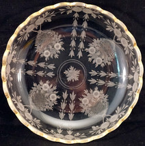 Etched Glass Low Bowl Gold Rim Fostoria or Cambridge Lovely Pattern - £20.77 GBP