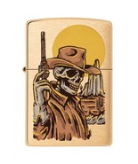 Zippo Lighter - Sepia Wild West Cowboy Skull Brushed Brass - 48519 - $558.66 MXN