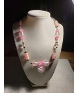 19 In Light And Bright Pink W Pink Pendant All Glass Beads Faux Silver A... - £22.15 GBP